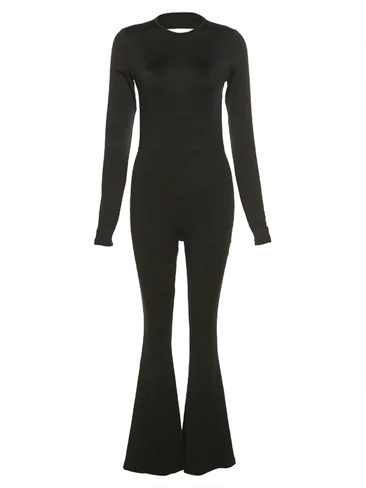 Women black backless jumpsuit